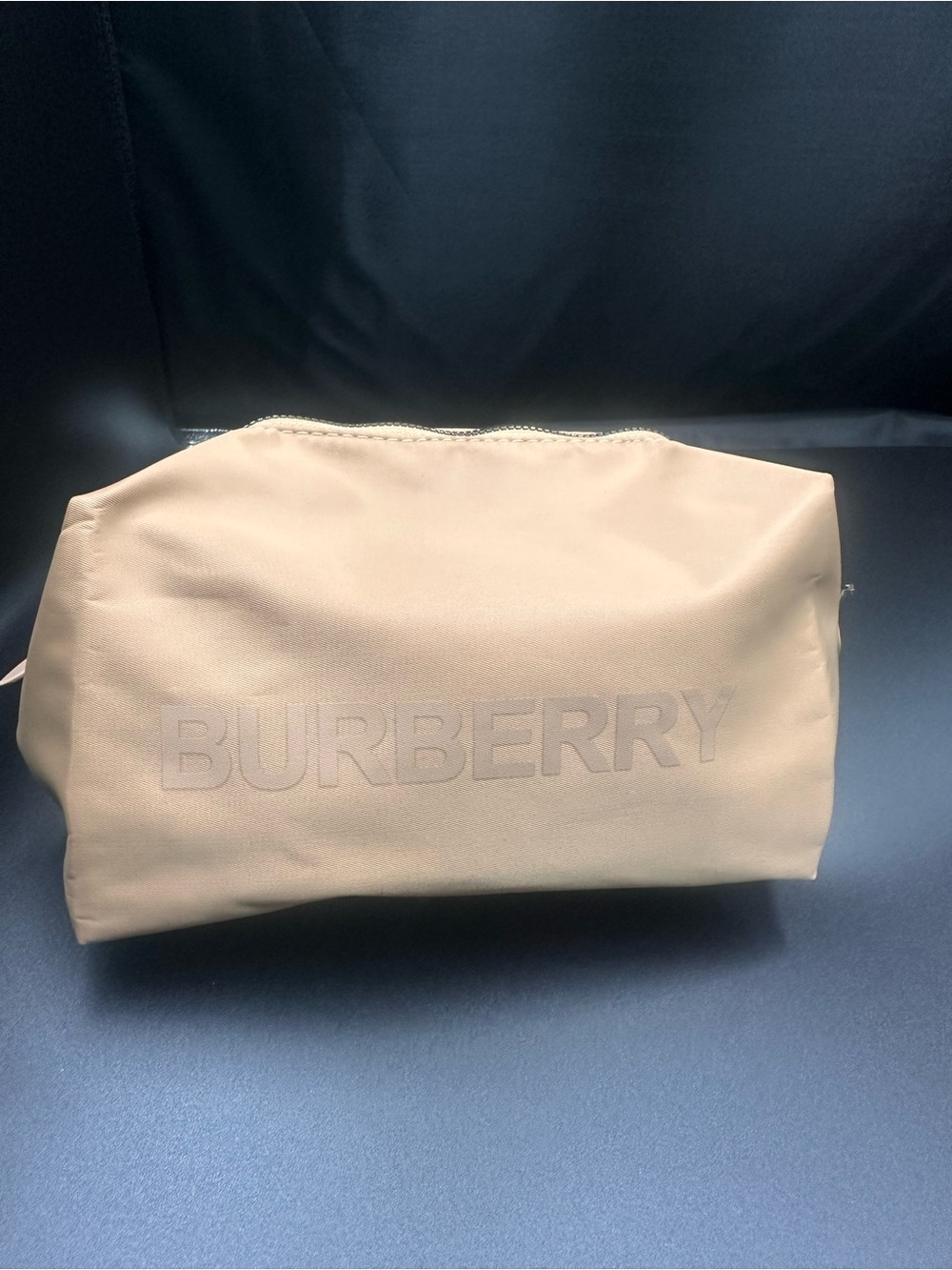 Beige Embossed Logo Makeup Pouch